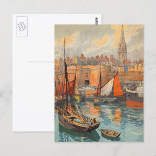 Cartão Postal Santo Malo, França, Arte de Poster de Viagem Antig