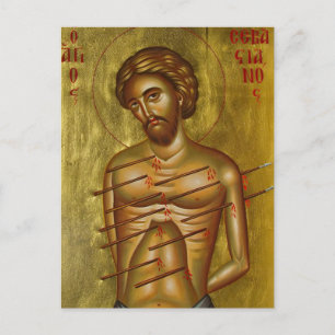 Cartão Postal Santo Mártir Ícone Cristão Ortodoxo St. Sebastião