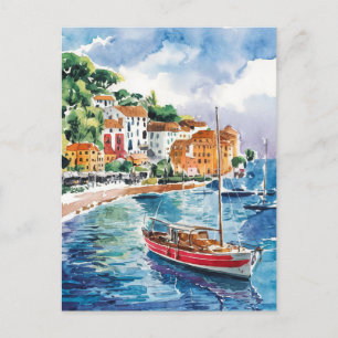 Cartão Postal Santo Tropez França — Pintura Por Aquarela