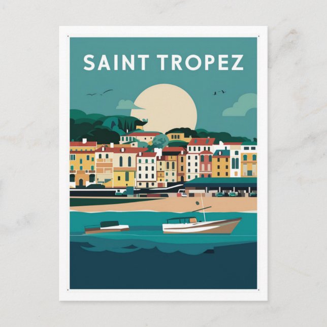 Cartão Postal Santo Tropez France Ilustração (Frente)