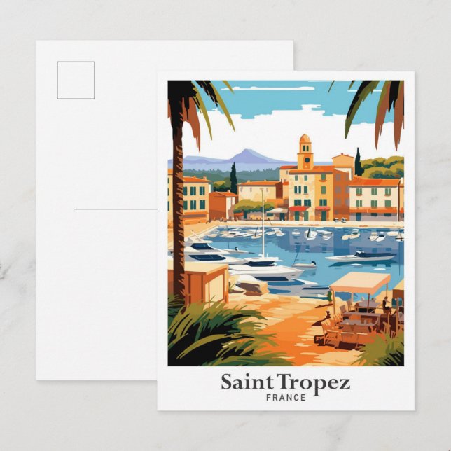 Cartão Postal Santo Tropez France - Ilustração Viagem (Frente/Verso)