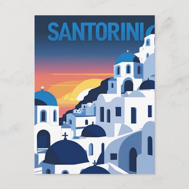 Cartão Postal Santorini Domínios Azuis Sunset (Frente)