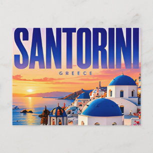 Cartão Postal 🌊 Santorini Estilo Moderno de Horizonte da Ilha �