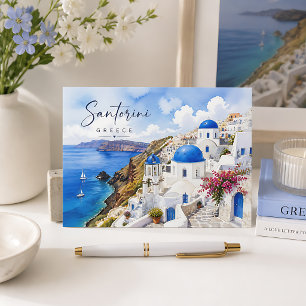 Cartão Postal Santorini Grécia Aquarela