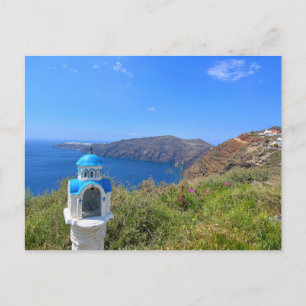 Cartão Postal Santorini Grécia Igreja de Cúpula Azul 