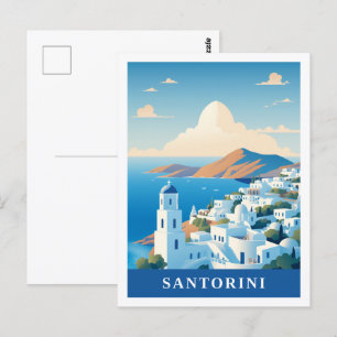 Cartão Postal Santorini Grécia Lugar de Viagem Vintage Famoso
