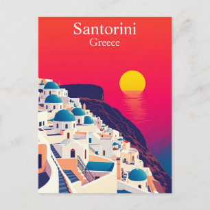 Cartão Postal Santorini, Grécia Pôr do Sol de Viagem Antiga