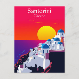 Cartão Postal Santorini, Grécia Pôr do Sol no Oceano Viagem Anti