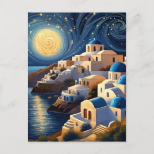 Cartão Postal Santorini, Grécia por Lua - Arte da Ilha Grega