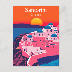 Cartão Postal Santorini, Grécia Retro-Viagem Ocean Sunset