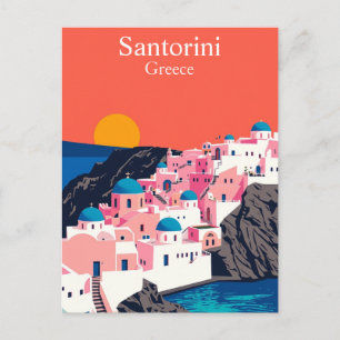 Cartão Postal Santorini, Grécia Viagem Antiga Cúpulas Azuis