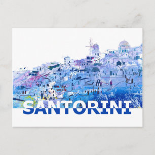 Cartão Postal Santorini Skyline em Estilo Limpo de Tesoura