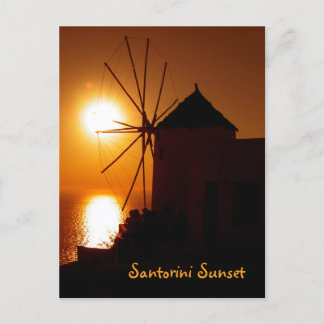 Cartão Postal Santorini Sunset com texto - Moinho de vento em Oi
