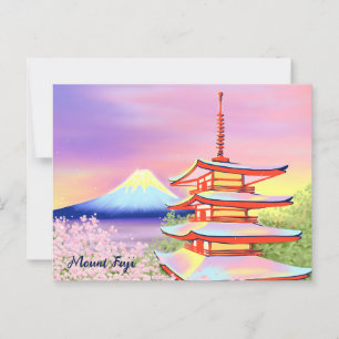 Cartão Postal Santuário de Pagoda com o Monte Fuji e Sakura no J