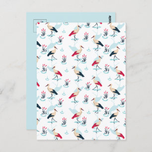 Cartão Postal Santuário de Serene Stork - Cena de Pond Elegante