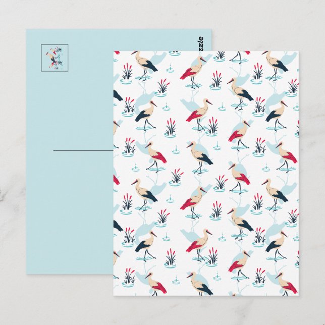 Cartão Postal Santuário de Serene Stork - Cena de Pond Elegante (Frente/Verso)