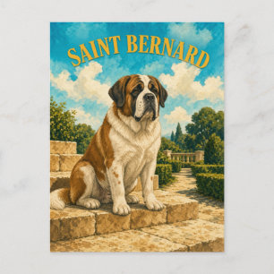 Cartão Postal São Bernardo, Arte de Cachorro em Aquarela Vintage