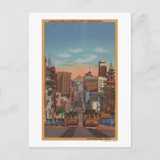 Cartão Postal São Francisco, CA - Carros a cabo subindo (Frente)
