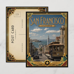 Cartão Postal São Francisco Califórnia Arte Deco Dourada Vintage