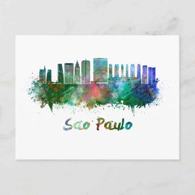 Cartão Postal Sao Paulo skyline in watercolor (Frente)