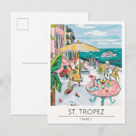 Cartão Postal São Tropez França Arte Ilustração Viagem