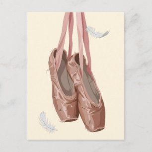Cartão Postal Sapatos de Ponta de Ballet Antigos & Penas Brancas