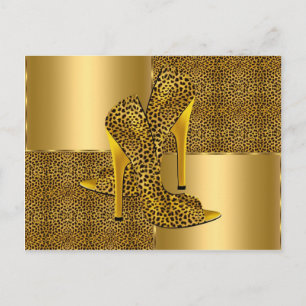 Cartão Postal Sapatos de salto alto elegantes dourados de leopar