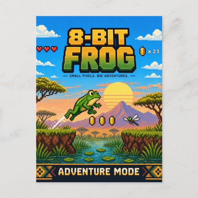 Cartão Postal Sapo, Arte Pixel Retro de 8 Bits (Frente)