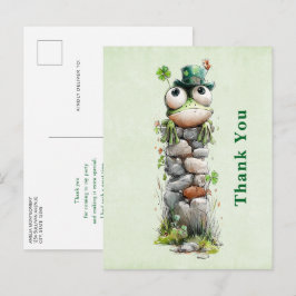 Cartão Postal Sapo com Chapéu Verde e Trevo Fofo Obrigado