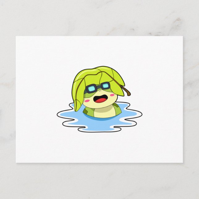 Cartão Postal Sapo com Folha nadando (Frente)