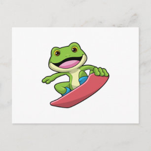 Cartão Postal Sapo como Snowboarder com Snowboard