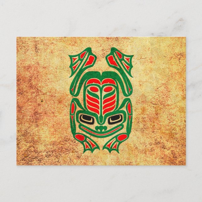 Cartão Postal Sapo de Arte Nativo Bruto Haida, verde vermelho (Frente)