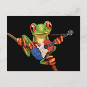 Cartão Postal Sapo De Árvore Jogando Bandeira Francesa - Guitar