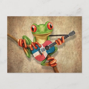 Cartão Postal Sapo De Árvore Tocando Guitarra De Bandeira Domin