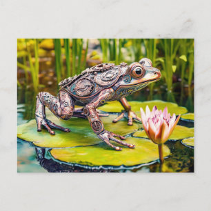 Cartão Postal Sapo de Metal sobre Nenúfar
