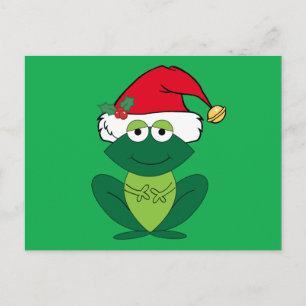 Cartão Postal Sapo de Natal Fofo com Chapéu do Papai Noel