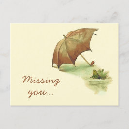 Cartão Postal Sapo de Solitário de Vintage com o guarda-chuva de