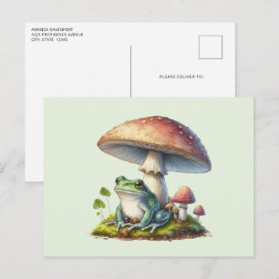Cartão Postal Sapo Debaixo de um Cogumelo Natureza Fofa