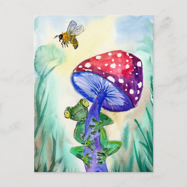 Cartão Postal Sapo em Cogumelo quer Bee (Frente)