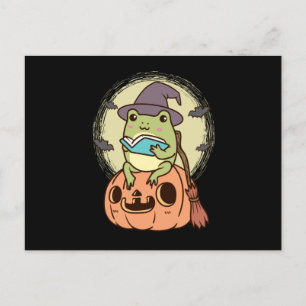 Cartão Postal Sapo estético Cottagecore com Chapéu de Bruxa