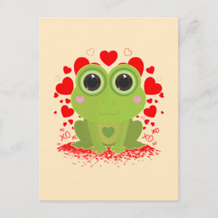 Cartão Postal Sapo Kawaii Fofo Com Corações em Creme Suave Amare