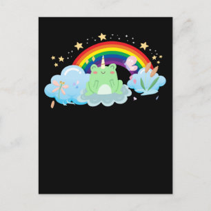 Cartão Postal Sapo Kawaii Unicorn Arco-Íris Colorido Cottagecore