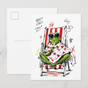 Cartão Postal Sapo Relaxado Óculos de Sol Vibrações Positivas Ar