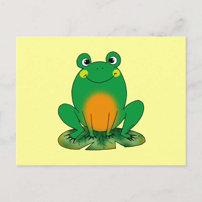 Cartão Postal Sapo Sorrindo no Desenho de Folha de Nenúfar (Frente)