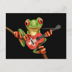 Cartão Postal Sapo Tocando Guitarra da Bandeira Suíça Preta