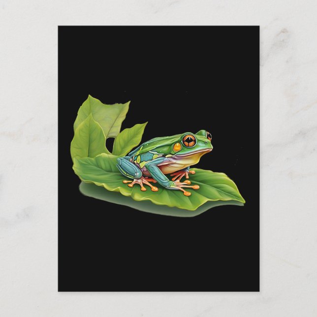 Cartão Postal Sapo verde-americano de árvore em folha (Frente)
