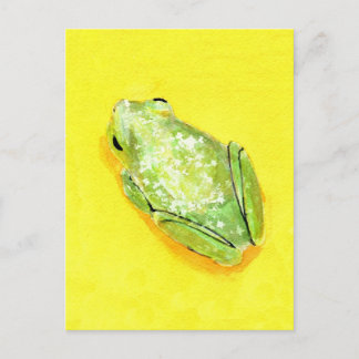 Cartão Postal Sapo verde com aquarela amarela