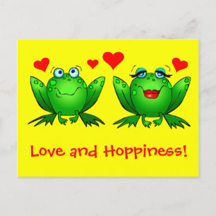 Cartão Postal Sapos Amor e Felicidade Amarela