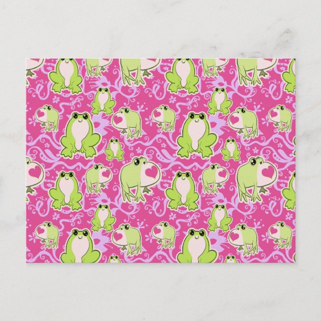 Cartão Postal Sapos de Amor Verde Rosa (Frente)