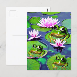 Cartão Postal Sapos De Lotus E Lily Pad